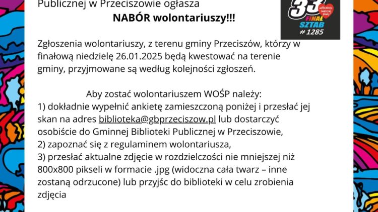 NABÓR WOLONTARIUSZY 33. FINAŁU WOŚP